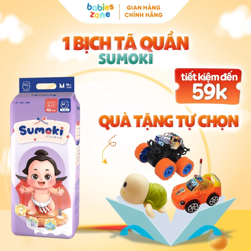 [TẶNG 3 MIẾNG + QUÀ] Tã/Bỉm quần SUMOKI thương hiệu Nhật Bản thấm hút gấp 8 lần, khô thoáng suốt 12H