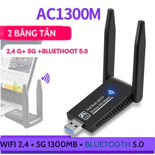 [HỎA TỐC ] USB WiFi Bluetooth 2 in1 ,USB WIFI 5G Kèm USB Bluetooth 5.0, Băng Tần Kép Chuẩn AC 1300Mbps cho PC laptop, PC