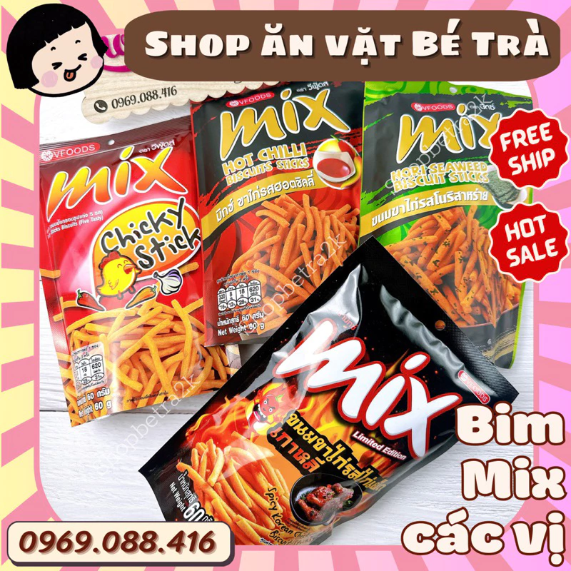 Snack bim MIX Vfoods tăm que cay Thái Lan (gói 60gr)