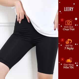 Quần legging lửng LEERY cho nữ đùi ngố mặc nhà dáng ôm bó lưng thun chất cotton cap cấp tập gym yoga bigsize LEG-03