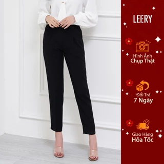 Quần Baggy nữ size lớn, quần dài đen công sở cho nữ thiết kế lưng chun cao cấp QD16DEN - LEERY