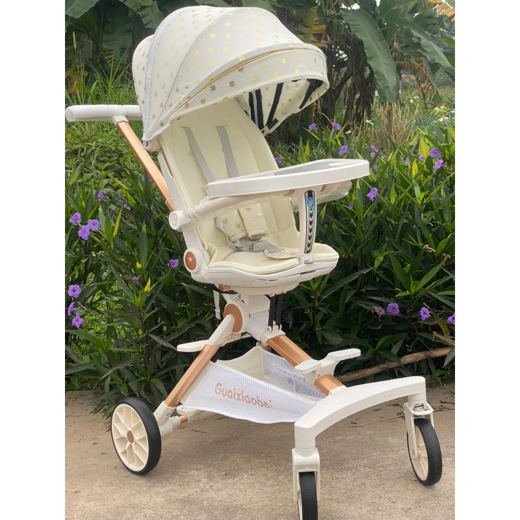 Xe đẩy cao cấp G500-1 dành cho bé từ sơ sinh, gấp gọn, đảo chiều, 3 tư thế, tặng khay bàn ăn, có lò xo giảm xóc