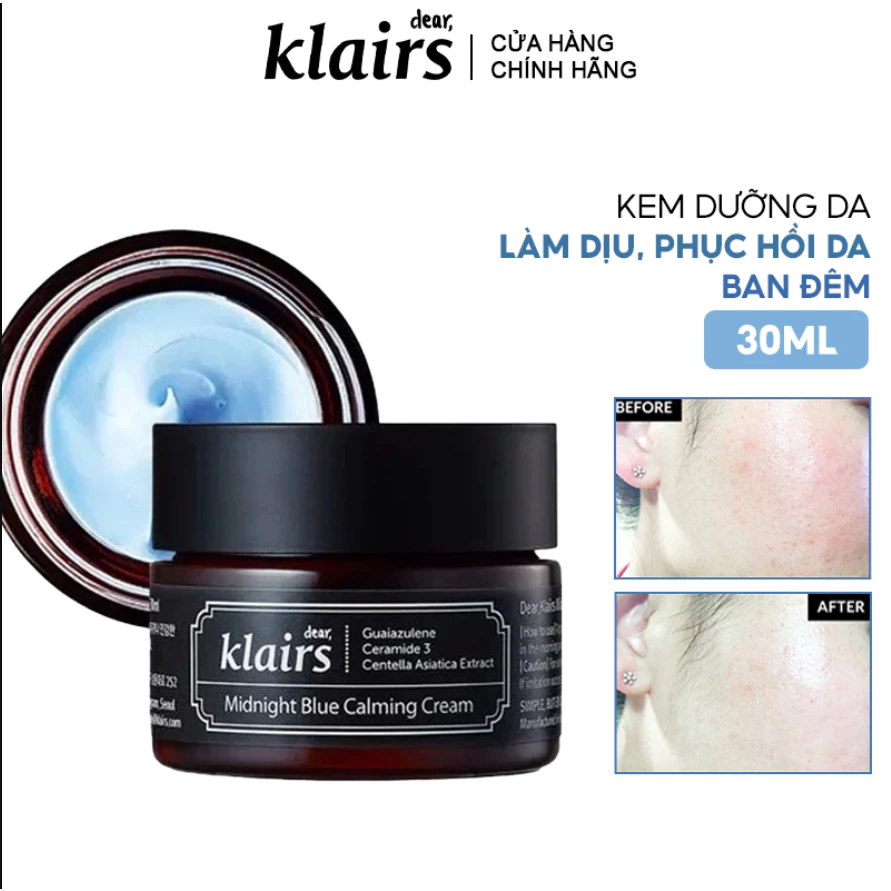 [CHÍNH HÃNG] Kem Dưỡng Ẩm Klairs - Kem Dưỡng Phục Hồi Da Klairs Midnight Blue Calming Cream làm dịu da ban đêm 30g