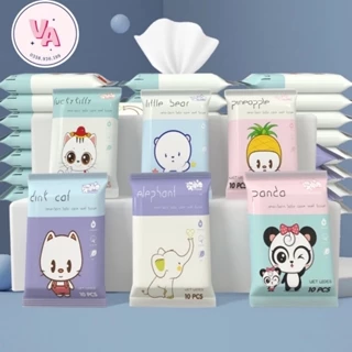 Giấy, khăn ướt mini 10 tờ an toàn cho mẹ và bé in hình siêu cute - VA09