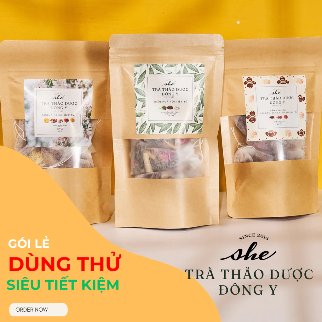 GIÁ HUỶ DIỆT Dùng thử 3 gói trà Thảo Dược SHE: Trà Sáng da Đẹp dáng, Trà Điều hoà Kinh nguyệt, Trà Nấm Linh Chi Thải độc