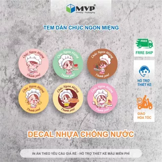 [DECAL NHỰA] 50 Tem Dán Chúc Bạn Ngon Miệng, tem thank you Decal Nhựa chống nước