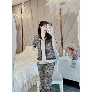 Bộ pijama nữ áo cộc quần dài họa tiết nhiều màu chất lụa tơ cao cấp Xumaki Store BO002C