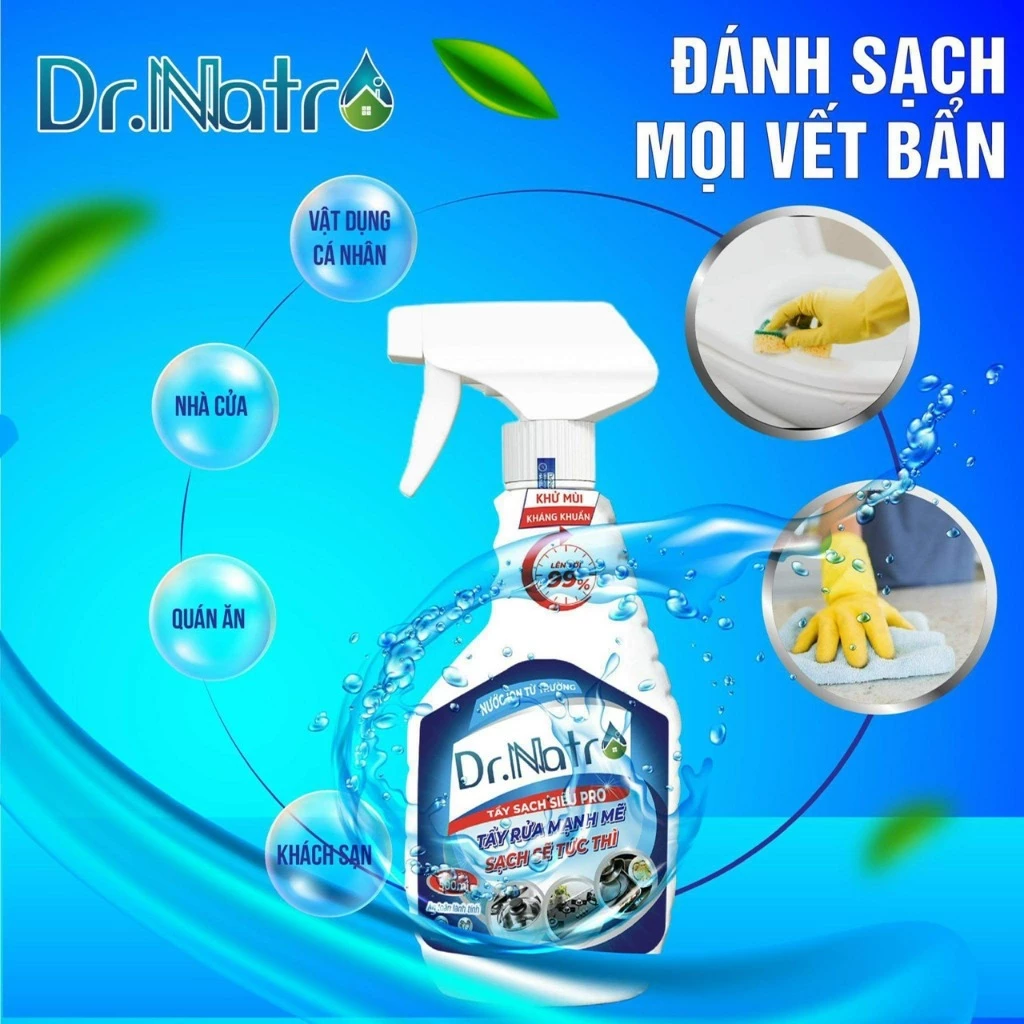 Chai tẩy đa năng DrNatro 500ml và miếng chà giúp tẩy sạch mọi vết bẩn không mùi không hại da tay