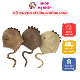 Mũ Len Cho Bé Hình Khủng Long Có Dây Buộc Phù Hợp Cho Bé 0-12 Tháng