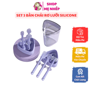 Set 3 Bàn Chải Răng Lưỡi Silicone Phù Hợp 3 Giai Đoạn Phát Triển Răng Nướu - Có Hộp Đựng Đa Năng Cho Bé Từ 0-18m