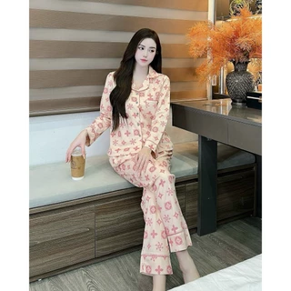 Bộ Đồ pijama nữ nhung tăm Anna nữ cao cấp, họa tiết hình hoa sang chảnh trẻ trung tinh tế,cổ pijama chất nhung tăm