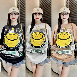 [ Rẻ vô địch ] Áo thun chất cotton khô 3158 form rộng tay lỡ - mặt cười Smiley