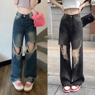 Quần jeans nữ Suông Ống Rộng lưng cao BIGSIZE 55_90kg