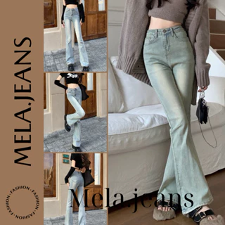 QUẦN JEANS NỮ ỐNG LOE MÀU XANH BẠC MAY GẤU HOTTREND - MELA.JEANS