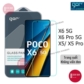 Kính Cường Lực POCO X6 Pro 5G/ X6 5G, Poco X5 5G/ X5 Pro 5G/ X4GT Trong Suốt Không Viền Đen 9H Vát 2.5D - Chính Hãng Gor