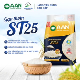 Gạo thơm ST25 A An túi 5kg gạo thơm mùi lá dứa, cốm, cơm dẻo mềm