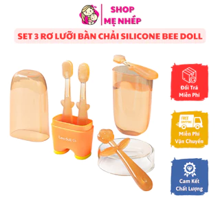 Set 3 Rơ Lưỡi, Tưa Lưỡi + Bàn Chải Silicone Bee Doll Phát Triển Răng Nướu Cho Bé Từ 0-18m