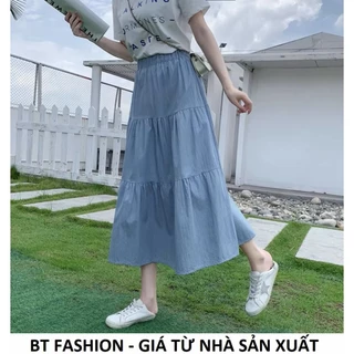 Chân Váy Dài Jean Lụa, Mềm Mát, Dáng Xòe, Có Lót Trong- BT Fashion (02)