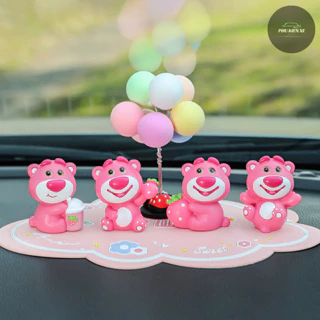 Set Gấu Dâu Lotso Để Taplo Ô Tô - Bàn Làm Việc - Set Gấu Dâu Trang Trí Taplo Xe hơi - Phụ Kiện Xe Ô Tô