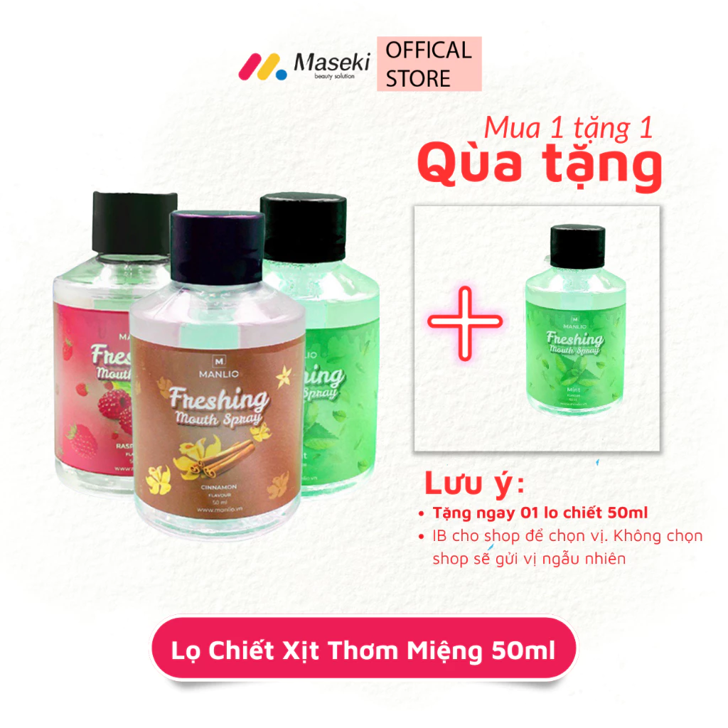 Xịt Thơm Miệng Manlio Lọ Chiết 50ml, Thơm mát sảng khoái 4 vị