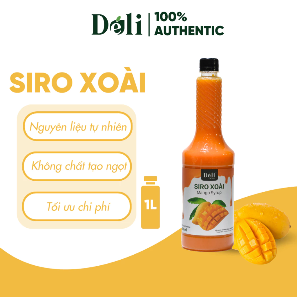 Siro xoài Déli - 1 lít - đậm đặc, thơm ngon chuyên dùng pha chế trà trái cây, soda