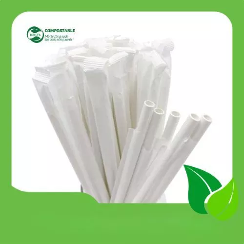 100 Ống hút giấy trắng cao cấp (Bọc giấy) dùng một lần thân thiện môi trường Hunufa Compostable