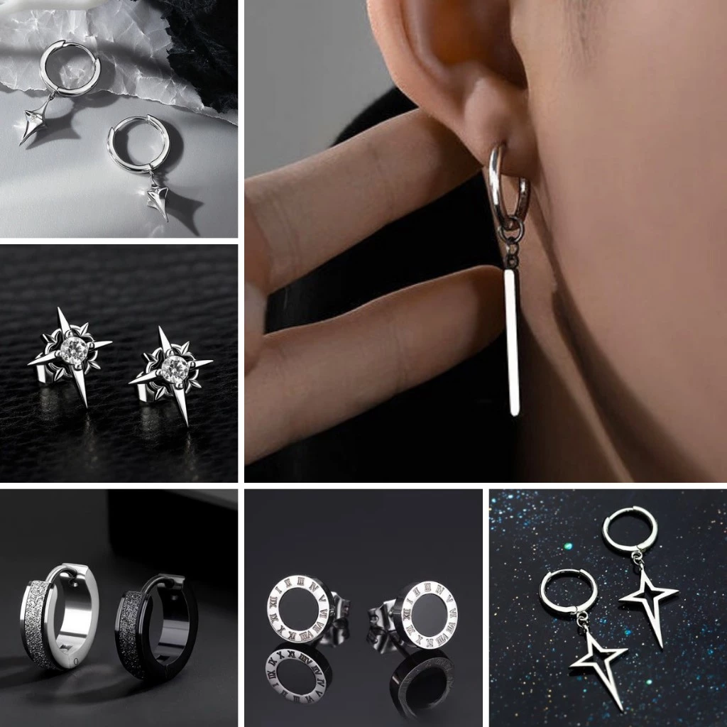 Khuyên tai nam nữ xỏ lỗ kẹp vành không cần bấm lỗ KuuClothes thời trang đa dạng kiểu dáng - Hoa tai tổng hợp (1 chiếc)