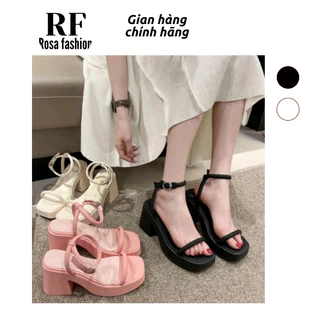 Rosa - Giày cao gót sandal quai ngang mảnh chéo gót Barbie da lì đế vuông gót cao 6 cm êm chân