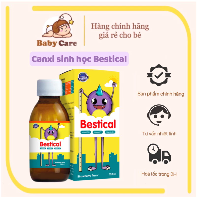 Canxi cho bé Bestical bổ sung canxi d3 k2 giúp phát triển chiều cao,xương răng chắc khỏe lọ 120ml