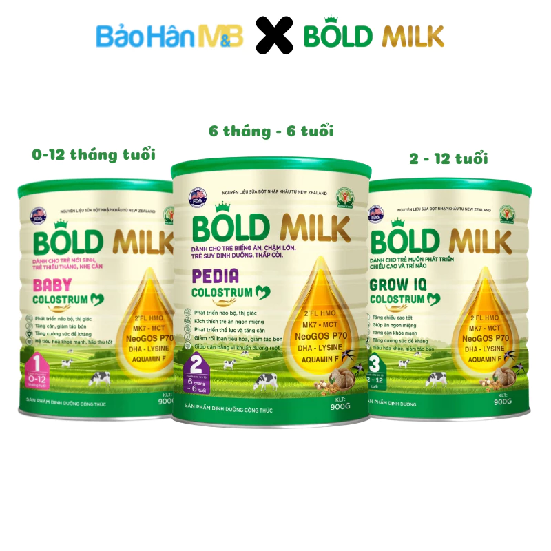 Sữa bột Bold Milk Baby/ Pedia/ Grow IQ Colostrum số 1,2,3 dành cho trẻ - Lon 900g [ 3 lon kèm quà ]