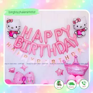 Set Bóng Sinh Nhật Bé Gái Màu Hồng Hình Kitty - Bộ Bóng Trang Trí Sinh Nhật Bé Gái Kitty