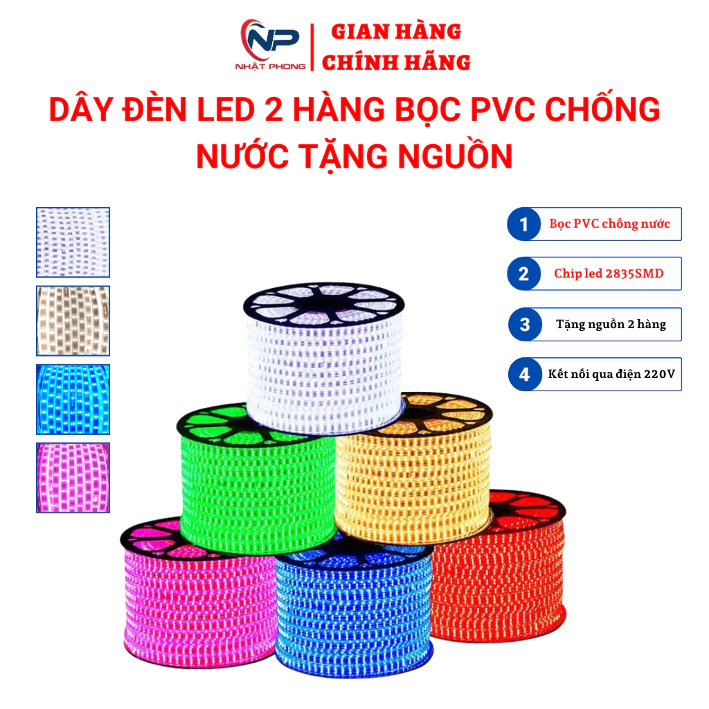 30MDây đèn led trang trí 2835SMD 2 hàng 5M,10M,15M,20M TẶNG NGUỒN siêu bền chống nước, hắt trần trang trí decor phòng