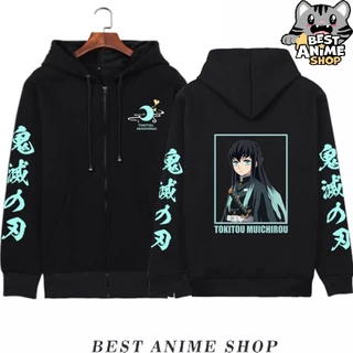 HOT Áo Khoác Hoodie Chui Cổ Có Khóa Kéo In Hình Anime Demon Slayer Muichiro Tokito