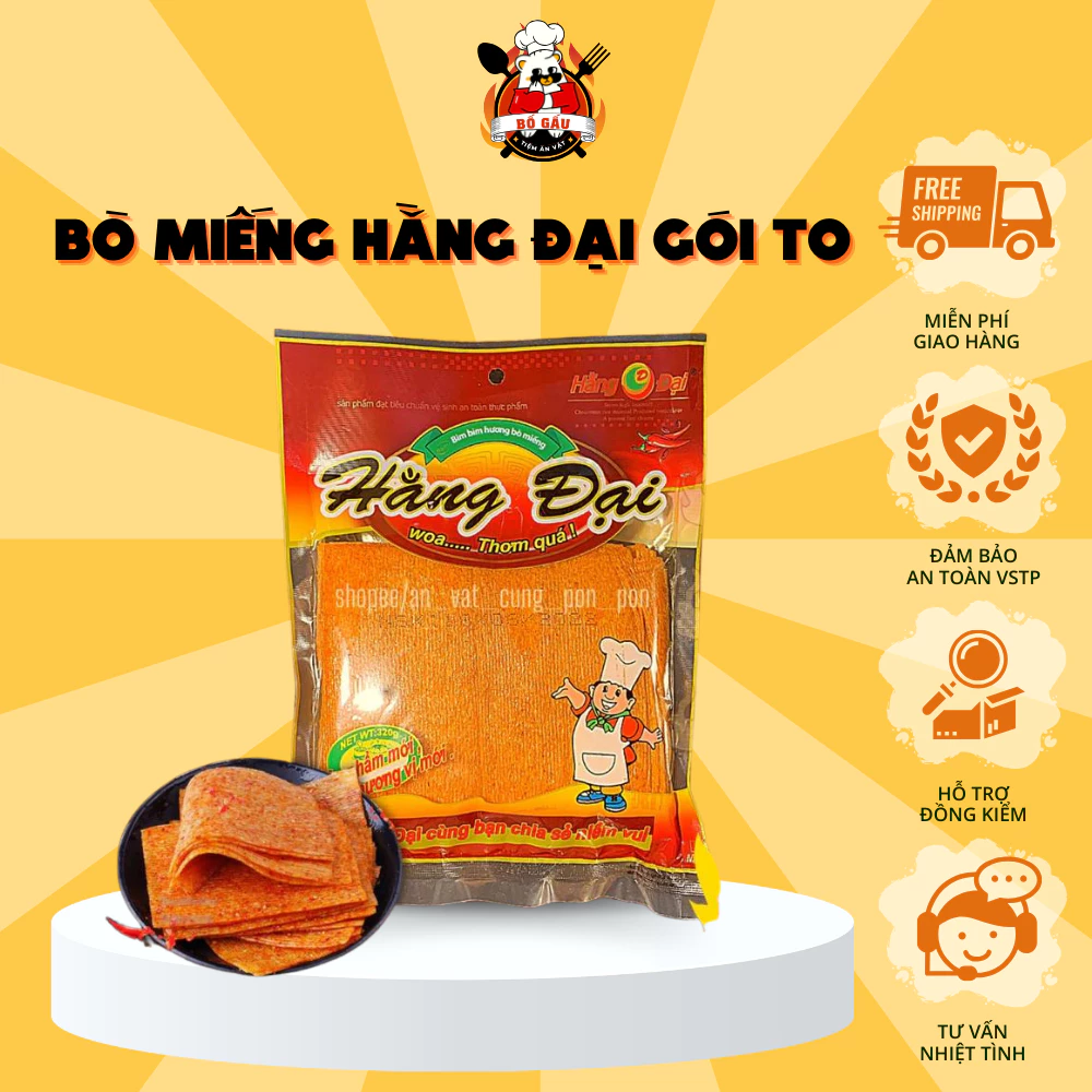 Bò miếng Hằng Đại gói to gói 320g, Snack Hằng Đại cay cay gói lớn đồ ăn vặt tuổi thơ - Tiệm ăn vặt bố Gấu