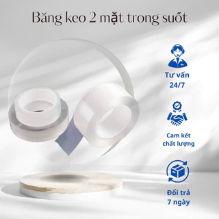 Băng dính trong suốt 2 mặt siêu dính Nano 3cm*3m, băng keo hai mặt dính mọi bề mặt tiện lợi