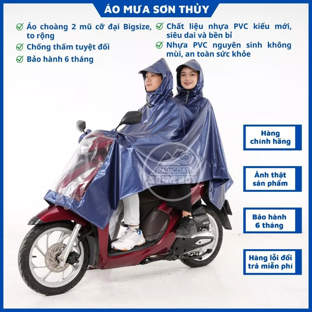 Áo mưa choàng 2 mũ cỡ đại Bigsize nhựa PVC kiểu mới siêu dai,bền bỉ, bảo hành 6 tháng K31TY Sơn Thủy ST1