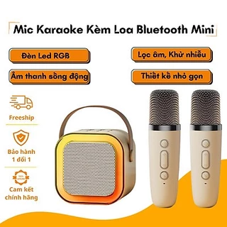 Loa bluetooth karaoke Kinyo K12 tặng kèm 2 mic và sticker,loa karaoke không dây âm thanh bass hay cùng đèn led có BH