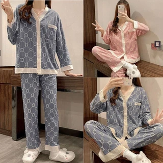 Đồ Ngủ Nữ Pyjama Họa Tiết Dài Tay, Đồ Bộ Mặc Nhà Chất Cotton Kiểu Dáng Hàn Quốc <DB03>