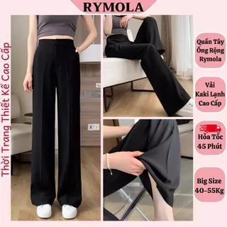 Quần suông nữ ống rộng cạp cao Rymola phong cách Hàn Quốc, Quần tây nữ dáng đứng chất vải mát mẻ co giãn tốt cao cấp