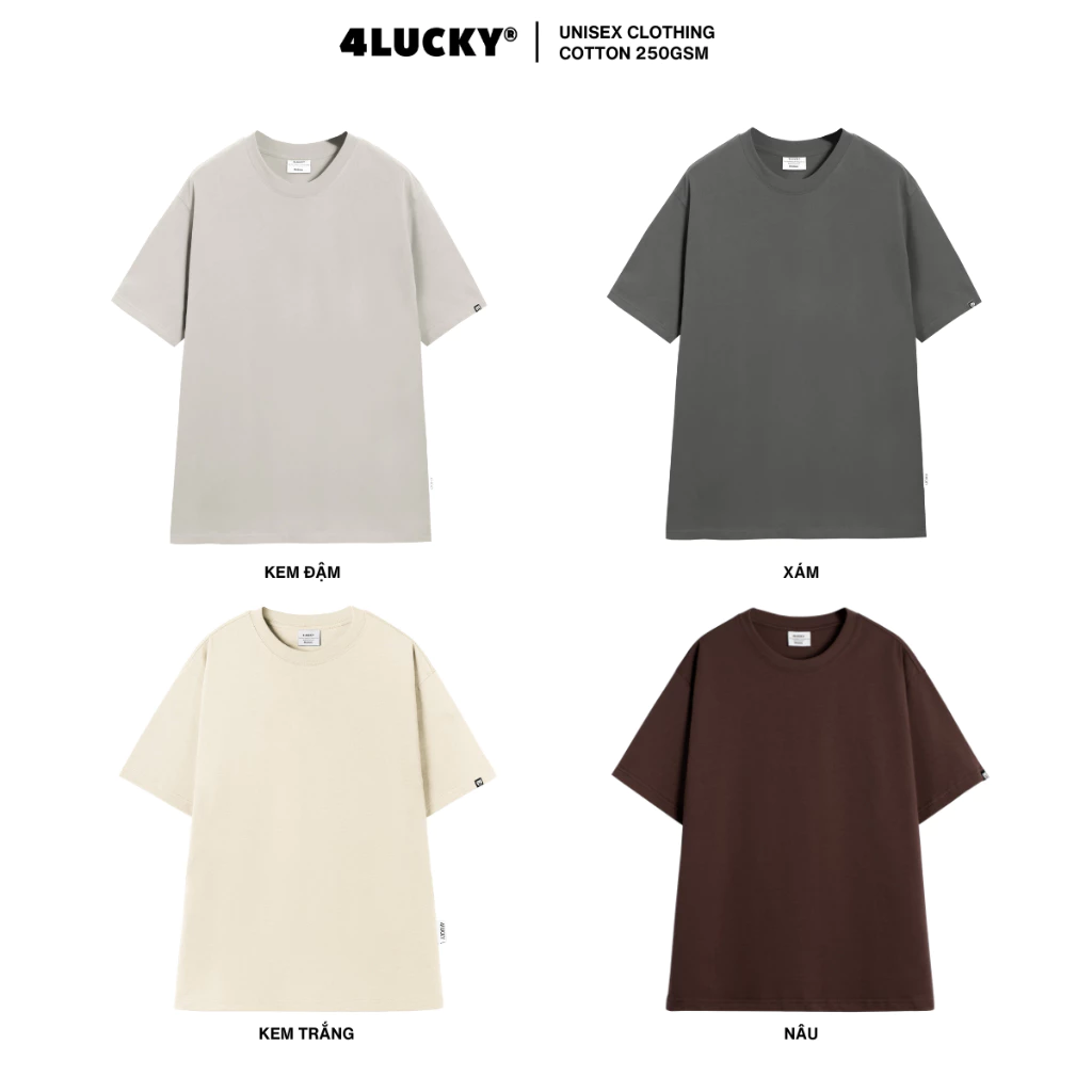 Áo Thun Trơn Tone Đất 250 GSM Unisex 4Lucky 26001 - Áo Thun Nam Nữ Form Rộng Oversize Streetwear