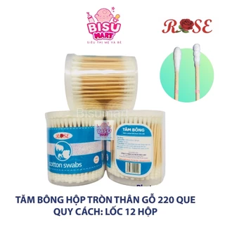 Tăm bông, bông ráy tai lõi gỗ ROSE (Hộp tròn 220 que)