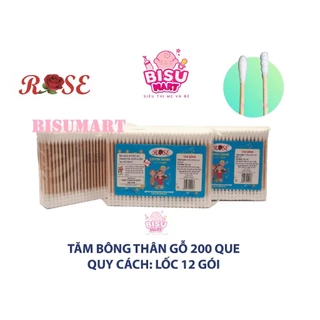 Tăm bông, bông ráy tai lõi gỗ ROSE (Bịch 200 que)