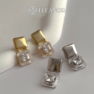 Bông tai nữ chuôi bạc 925 Eleanor Accessories hình vuông đính đá phụ kiện trang sức khuyên tai 5410