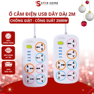 Ổ cắm điện đa năng thông minh 2200w dây dài 2m có cổng USB tiện lợi an toàn chống giật chống cháy nổ