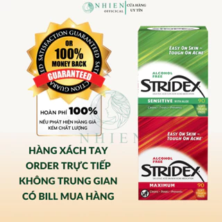 Miếng Lau Giảm Mụn Stridex, Toner Pad BHA Tẩy Tế Bào Cho Da Nhạy Cảm BHA 0.5%- 2% (hộp 55 Miếng)