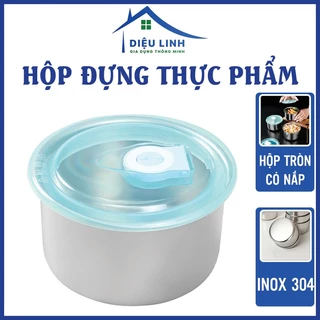 Hộp Đựng Thực Phẩm INOX Tròn 10x6,5, Hộp inox đựng thưc phẩm có nắp tròn hút chân không Dieulinhshop