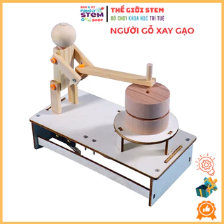 Mô hình lắp ráp STEM: Người Gỗ Xay Gạo chạy pin AA. Đồ chơi giáo dục khoa học sáng tạo thú vị cho bé. stemsanpi