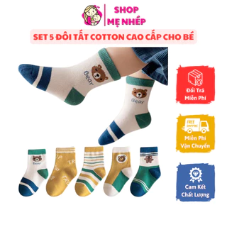 Set 5 Đôi Tất Cho Bé - Tất Bé Trai Cotton Cao Cấp Co Giãn Thoáng Khí Thấm Hút Khử Mùi Rộng Rãi