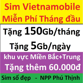 Sim data vietnamobile tặng 150Gb + tài khoản 60.000đ, Miễn phí tháng đầu