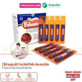 Bổ sung sắt và Acid Folic cho bà bầu, người thiếu máu - Fohemtop, sắt III uống dễ hấp thụ, Hộp 20 ống Thomsoncare